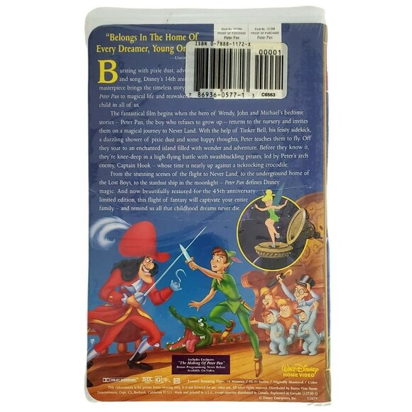 New Disneys Peter Pan VHS Movie 45th Anniversary Edition Never Land Tinker Bell - Picture 2 of 4
